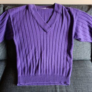 Vintage Purple Ribbed V-Neck Sweater: 1980s Dolman Sleeve Knit Sweet Baby Jane